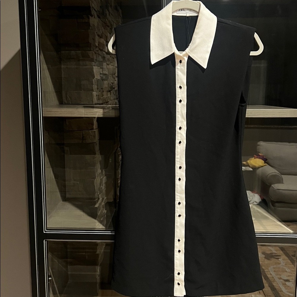 Zara Black and White Sleeveless Tuxedo Dress
